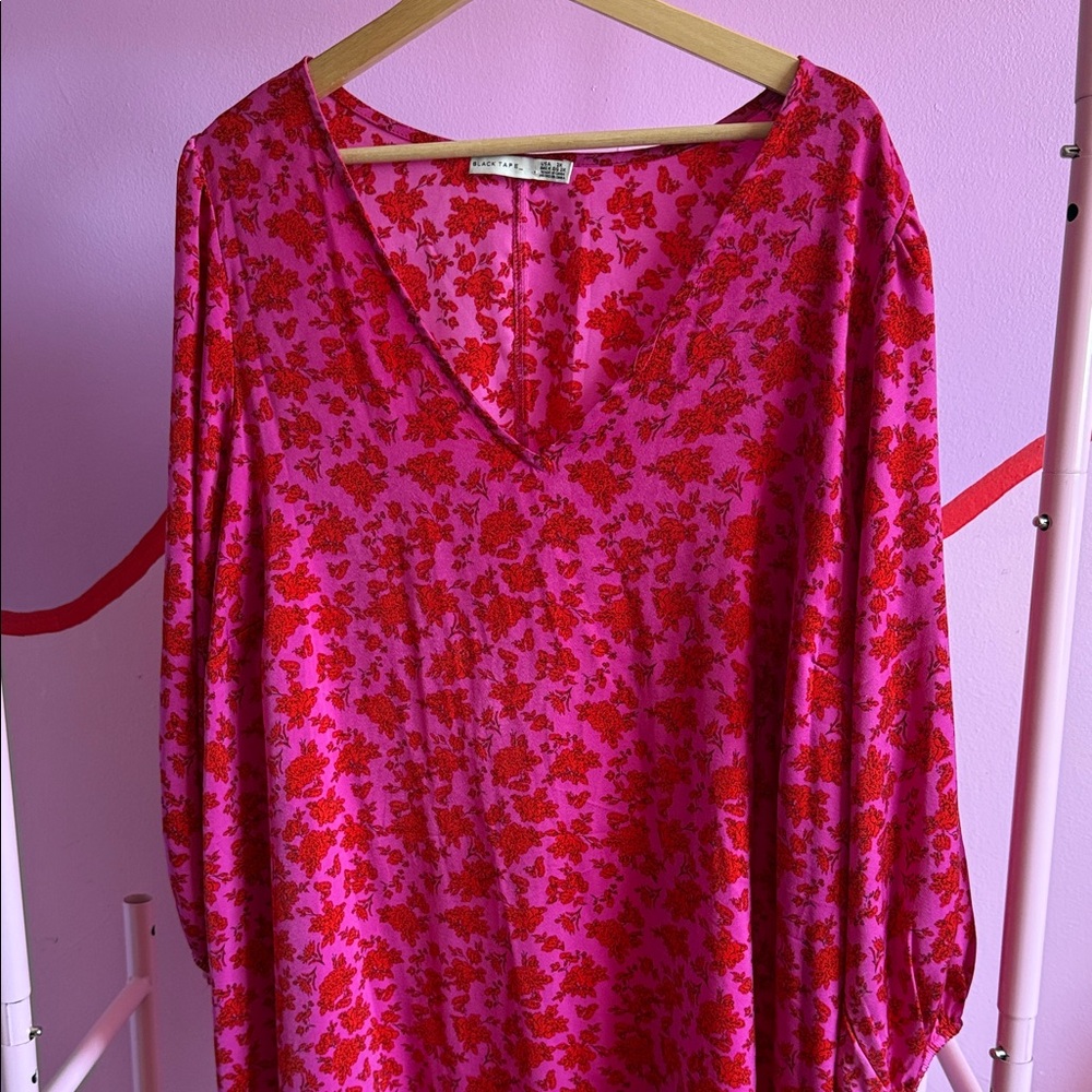 Bright Pink & Red Floral Dress